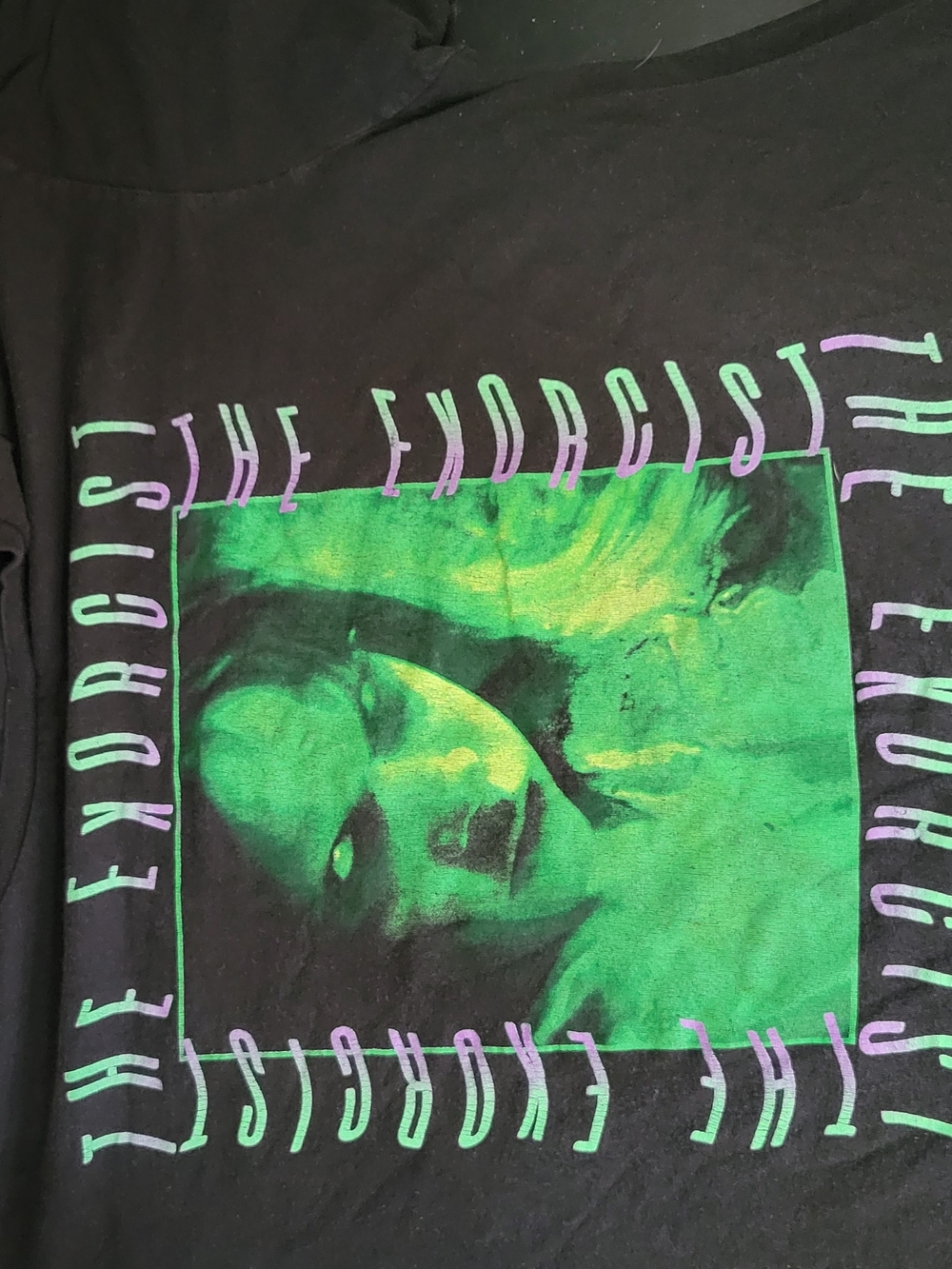 The Exorcist Graphic Tee - Black with Neon Green & Lavender Print
